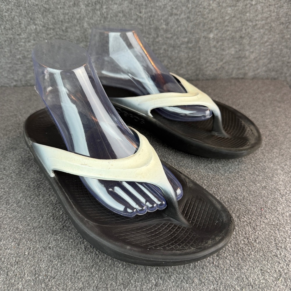 Oofos OOriginal Sport Sandal Womens 10 Recovery Flip Flops Gray/White Ombre